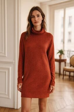 Tracee Ellis Ross Heathered Persimmon Knit Turtleneck Sweater Dress Size XL